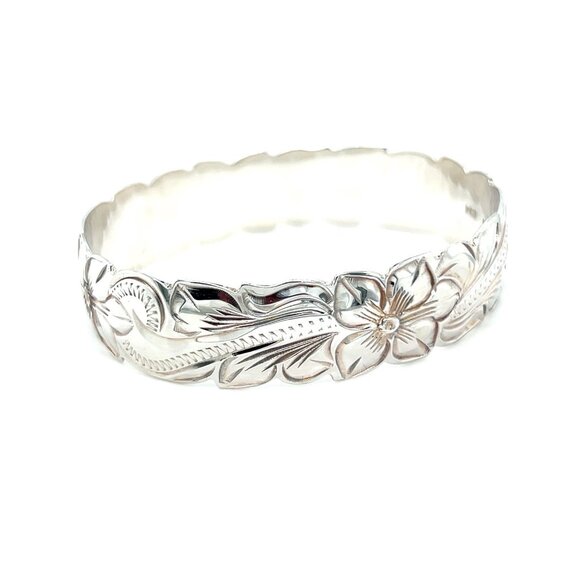 925 Sterling Silver Hibiscus Bangle - Picture 3 of 5